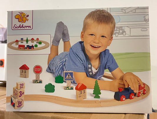 Cubo Bloques Madera Tren